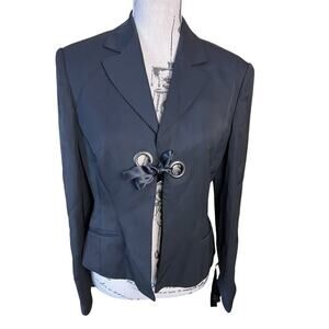 Cool Chic Jacket Ribbon Grommet Ties Black Long Sleeve Casual Party Size 8